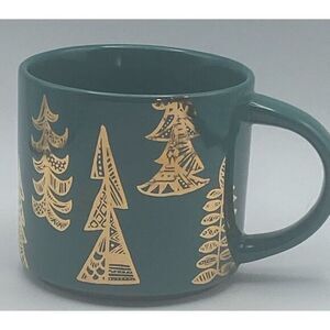 Starbucks Coffee Tea Mug 2015 Holiday Collection Gold Trees Wide‎ Mouth